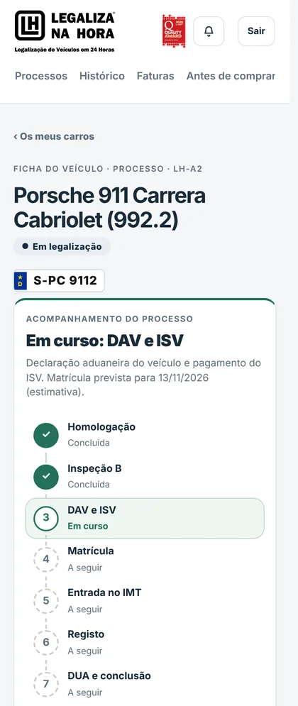 Ecrã da Área do Cliente com as fases de um processo de demonstração